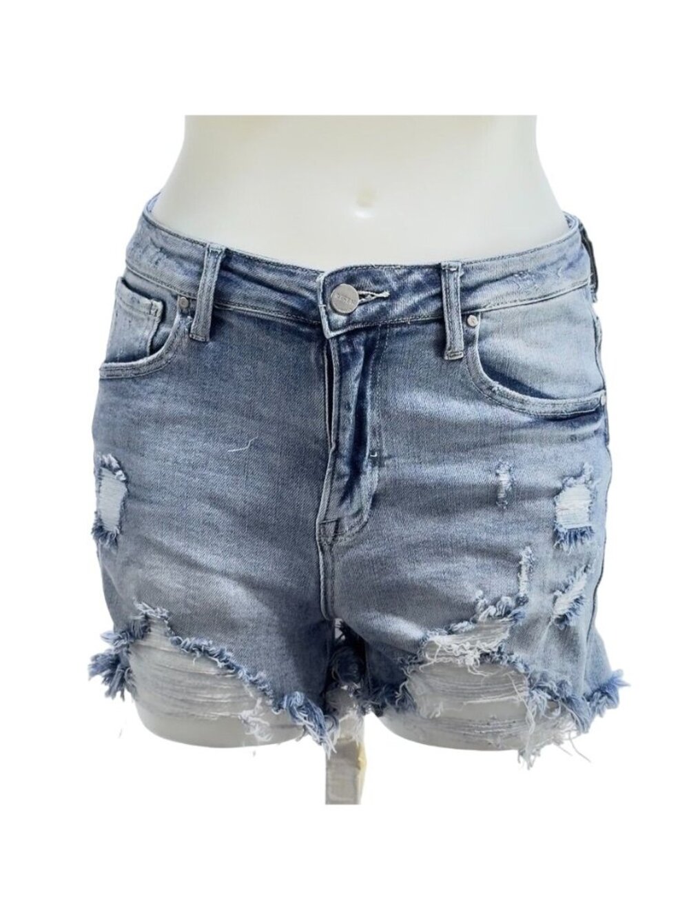 RISEN Women's Jean Shorts Cotton Denim Blue Cut Off Ripped Hem Size Medium